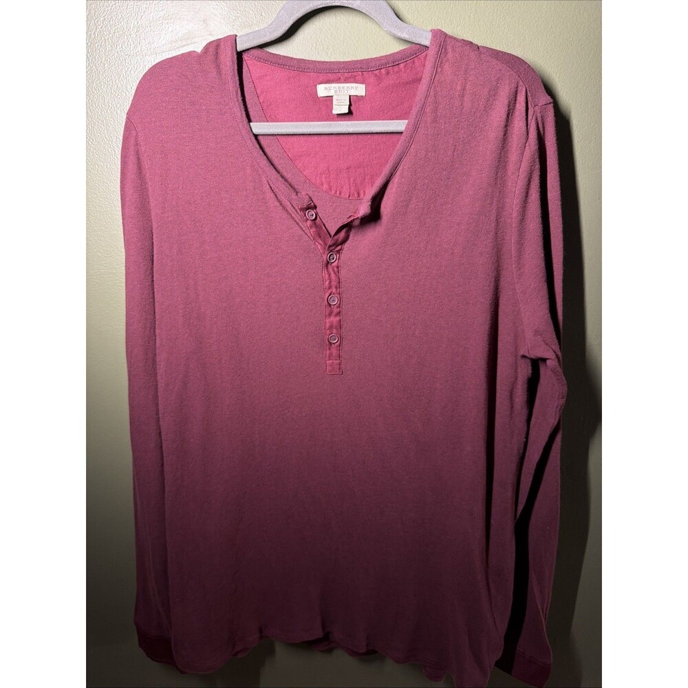 Burberry Clifton Henley Shirt Mens Large Maroon Long Sleeve Cotton